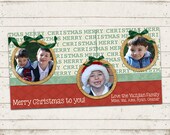 Christmas Photo Card - Slimline 4X8 printable download - 3 Photo - Merry Christmas, Red, Green & Gold Design, Custom, Ornaments Il_170x135