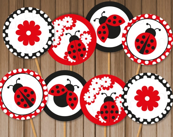 Ladybug Printable Cupcake Toppers, Instant Download - Digital File