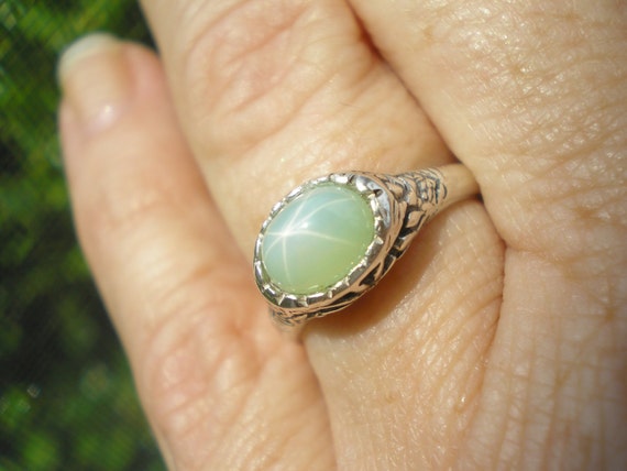 New Sterling Silver Mint Green Linde Star Sapphire Filigree