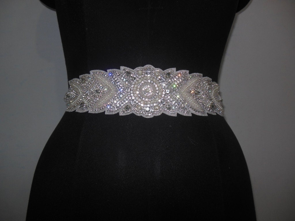 Wedding Dress Sash/ Crystal Sash/ Bridal sash/Beaded by CrestnCrew item-thumbnail