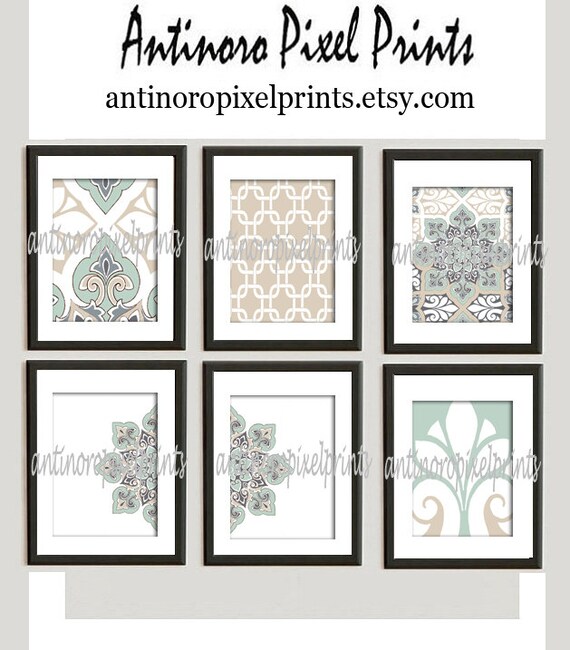 Ikat Wall Art Print Collection Green Tan Wall Art 6 8x10