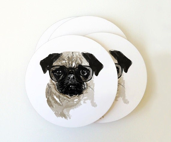 Pug Portrait Coaster Set