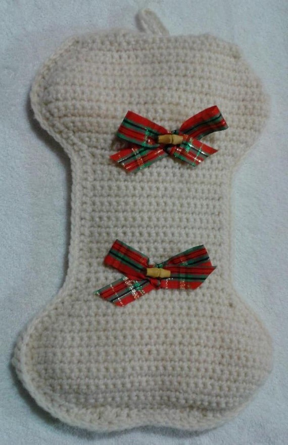 Crocheted Doggie Bone Christmas Stocking by GrandmaDragonsAttic