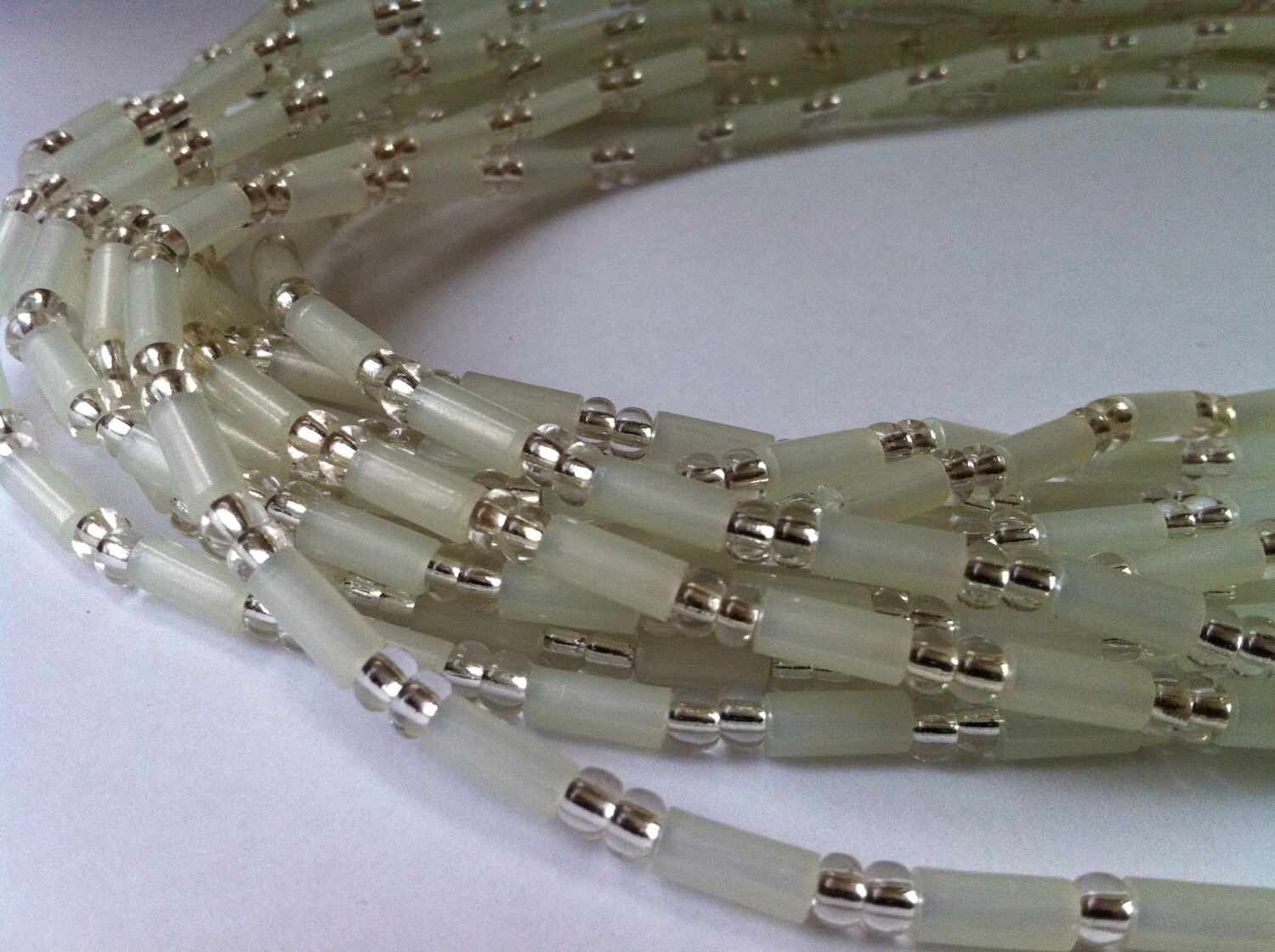 White Cylinder Shaped Beads with White Handmade African Waist
