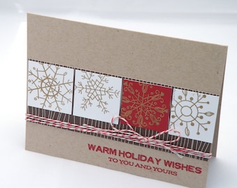 Snowflake Christmas Card in Red Gold and Kraft