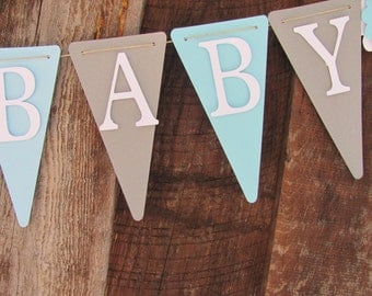 Light Blue, Grey and White Baby Shower Banner, Welcome Baby, Baby Shower Decorations, Baby Boy Shower Decorations, Gray Blue and White