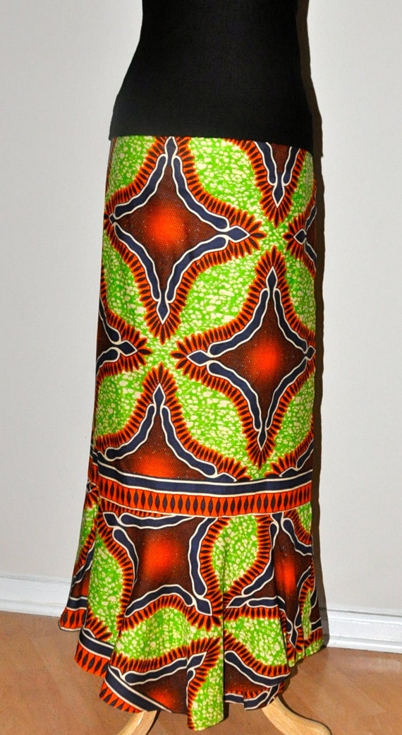 Green & Red African Print Lapa / African Wrap Skirt