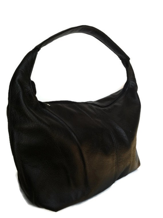 Black leather hobo bag / classic everyday shoulder handbag