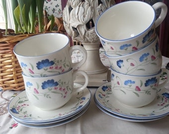 Gorgeous Set X5 of Royal Doulton Expressions Winderemere Cups and Saucers, Engish China, MICROWAVE SAFE!