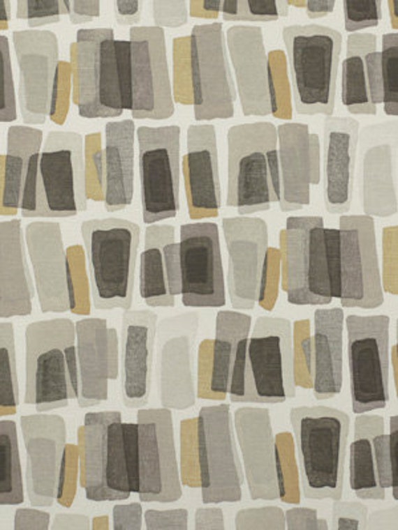 Grey Yellow Cotton Upholstery Fabric by the Yard Modern Grey