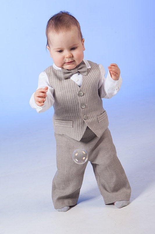 Baby boy ring bearer outfit boy linen suit baptism natural