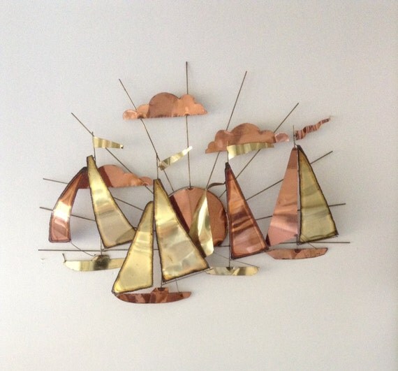 Mid Century Copper Brass Brutalist Metal Wall Sculpture Sailing Ship My Xxx Hot Girl