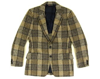 Items similar to Sport Coat Blazer in Tan Grey Wool with Suede Elbow ...