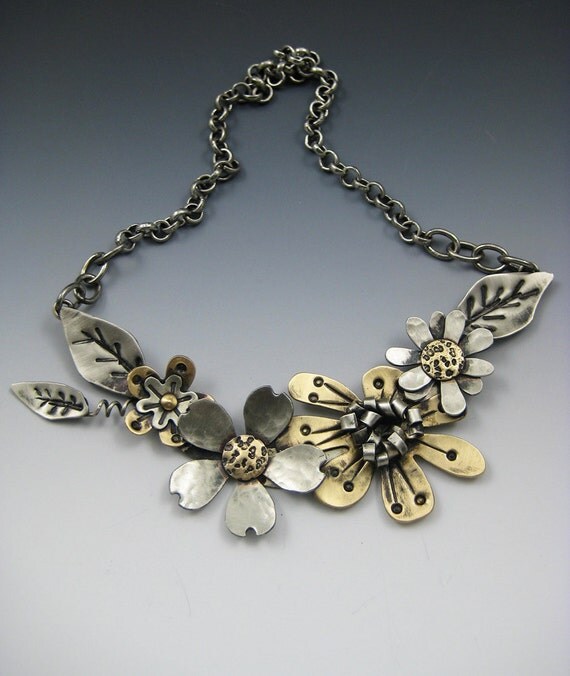 Flower Necklace Mixed Metal Flower Necklace Flower Jewelry