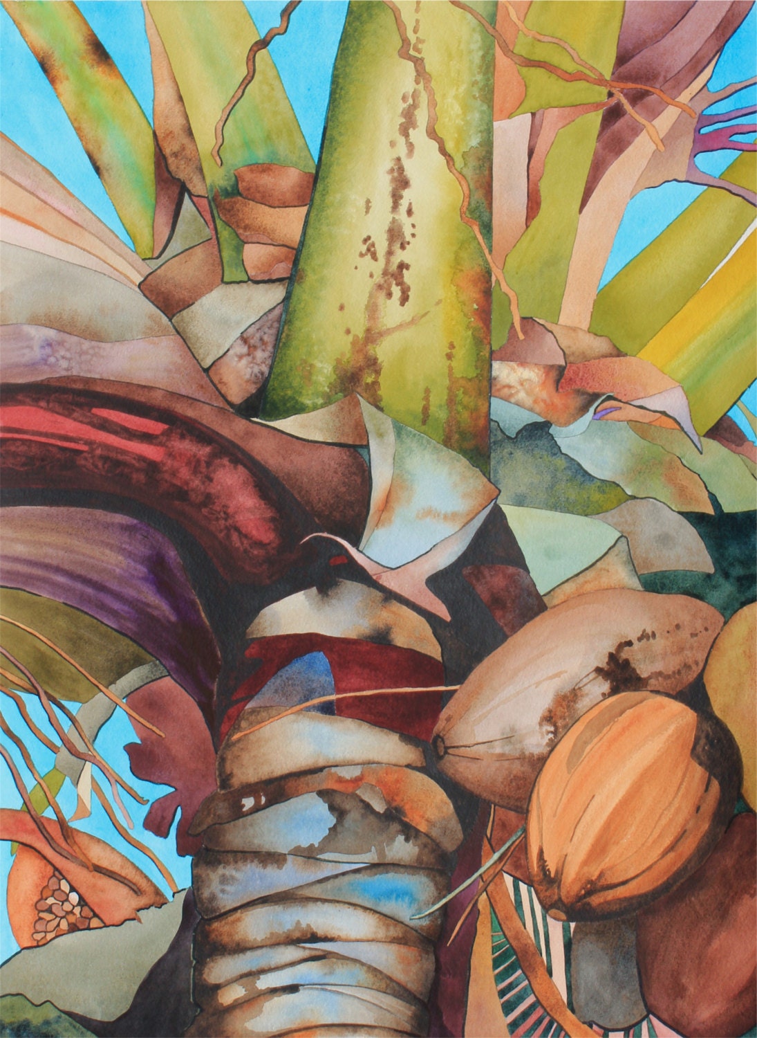 Art Original Watercolor Painting Hawaiian COCONUT