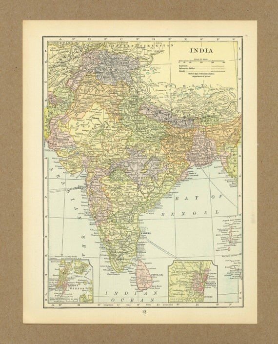 Vintage map India from 1921 Antique 1920s by placesintimemaps