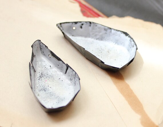 white enamel reclaimed metal bezel cups with holes 2 pcs handmade