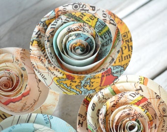 Map Paper Flowers Set of 25 travel theme wedding
