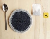 Hand felted wool coaster, denim blue with grey border trivet, hot pad, gift for him, gift for coworker