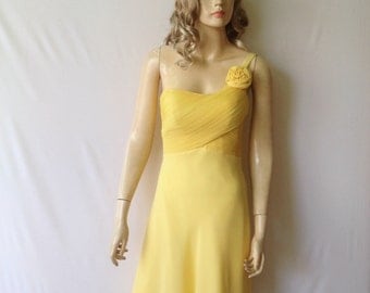 One Shouder Dress. Yellow Bridesmaid Dress