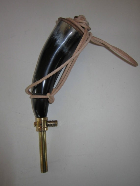 Large Black Powder Horn w/Brass Spout made by rainbownativetraders