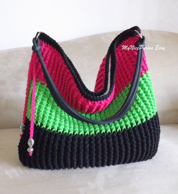 Crochet over sized shoulder bag beaded bag crochet by MyNicePurses