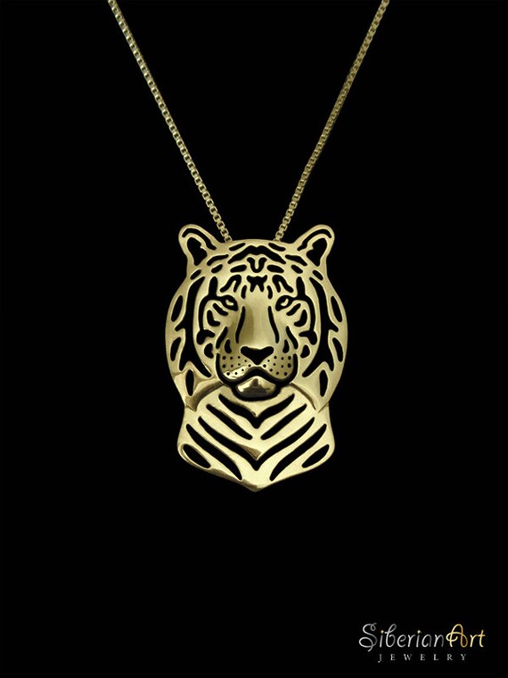 Tiger gold with black enamel pendant and necklace.