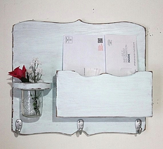 Large Mail Organizer shabby chic floral vase mail by OldWoodTrader