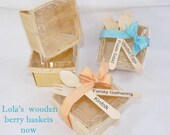 8 WOOD Berry Baskets with New LIDS & Wood stamped Fork - Spoon set- Farmers Market Crates Perfect Pie Slice Boxes - Wedding Cake Favors Il_170x135