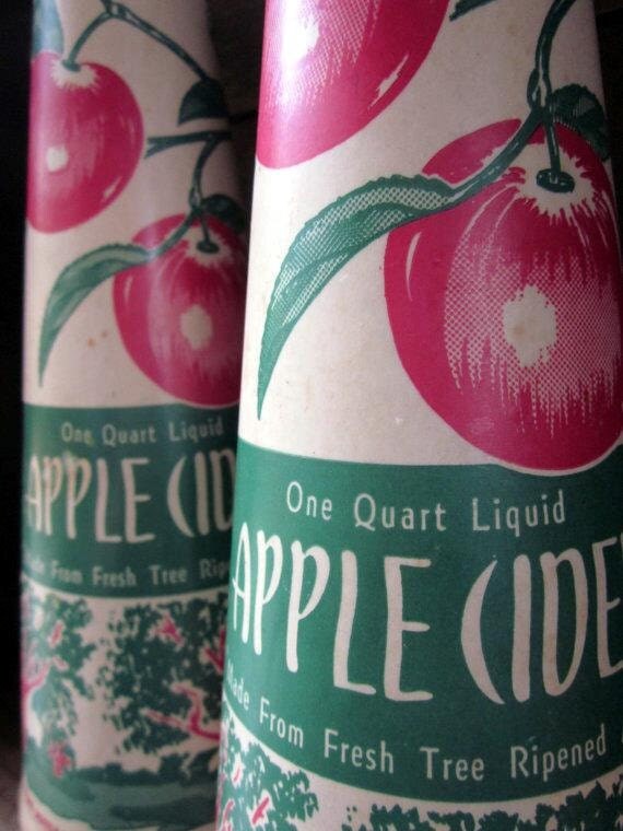Two Vintage Containers Apple Cider Juice Wax One Quart Bottle