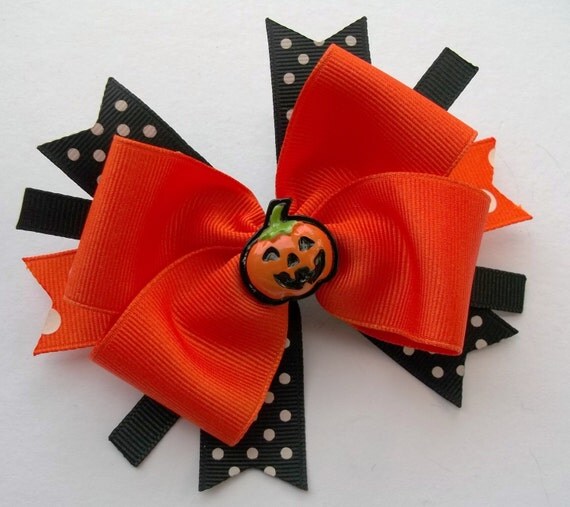 Halloween Pumpkin Boutique Handmade Hair Bow And Headband