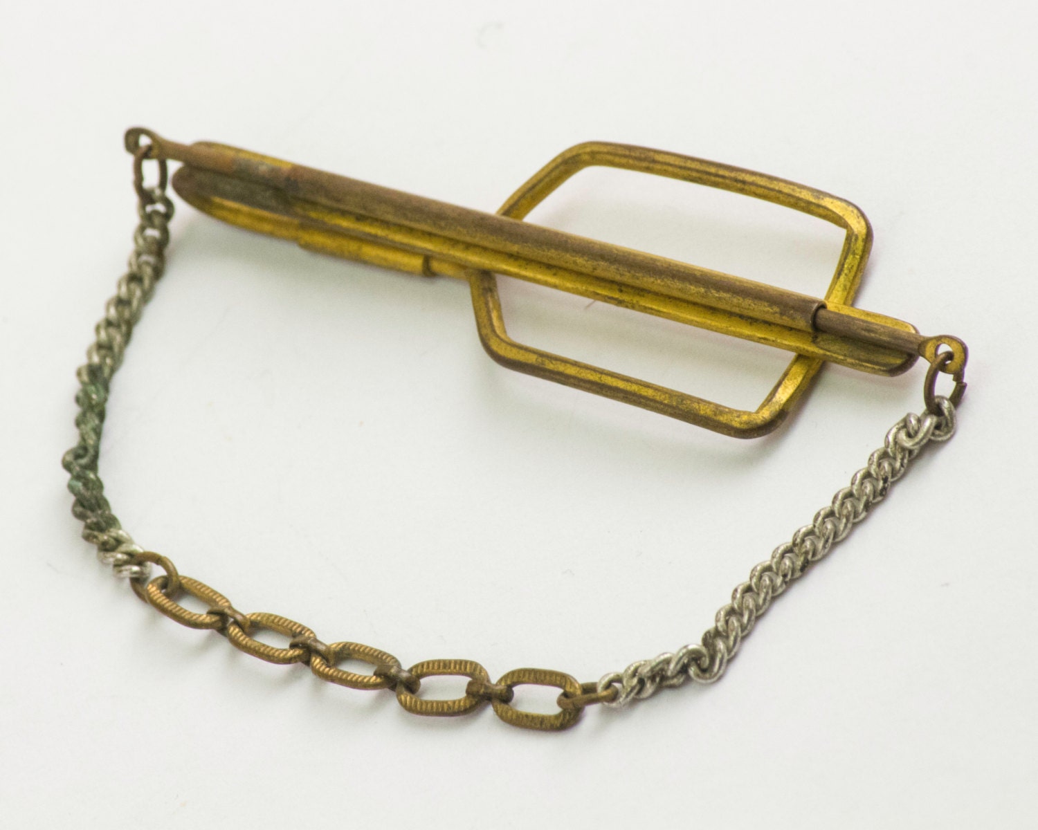 Vintage Tie Clip Gold Tie Chain Gold Toned Metal Winter