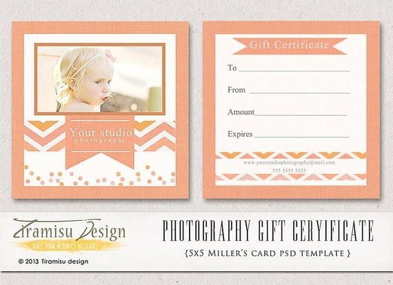 Photography Gift Certificate photoshop 5x5 card template