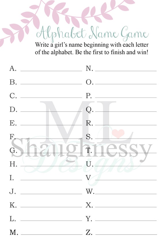 Items similar to Printable Baby Shower Game - Alphabet Name Game Card ...