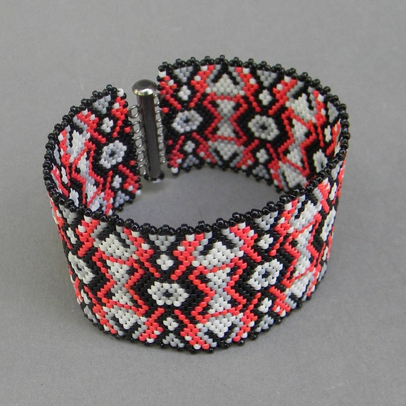 Colorful peyote cuff bracelet beaded jewelry by Anabel27shop