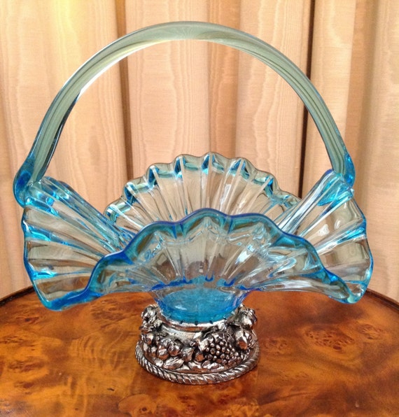 Hand blown glass brides basket aqua blue by MargueritesWoodShed