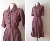 brown 50s dress / 1950s dress womens / 50s shirtwaist dress / pleated skirt