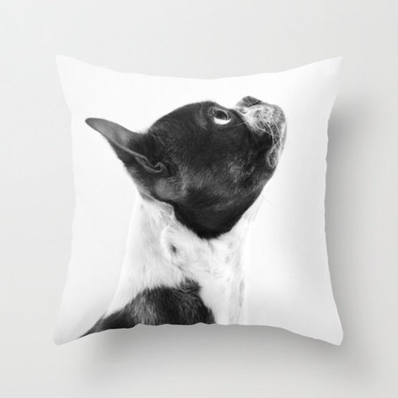 black and white dog pillow