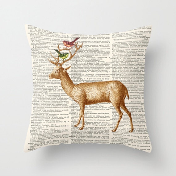 Items similar to Throw Pillow Cover Dictionary Art Print Deer and Two