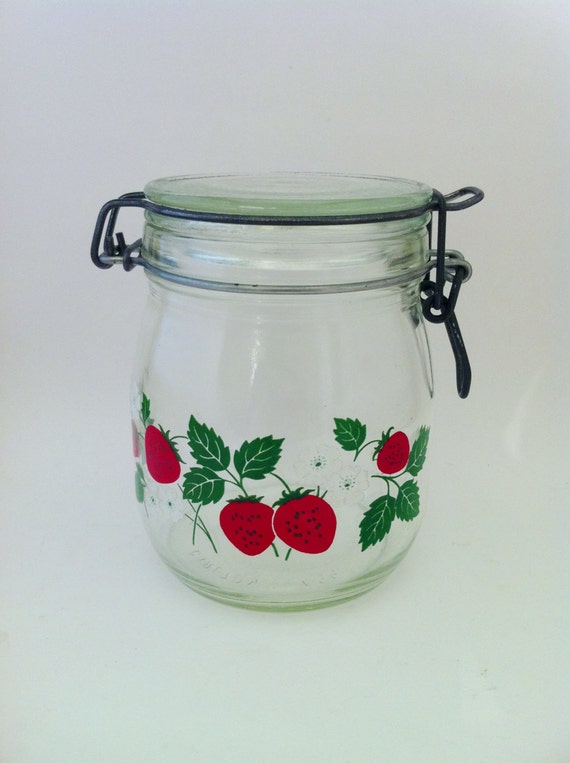 Vintage Glass Strawberry Mason Jar Strawberry Decor Kitchen