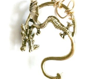 Dragon Ear Cuff silver wire pierced earring Handmade Gift