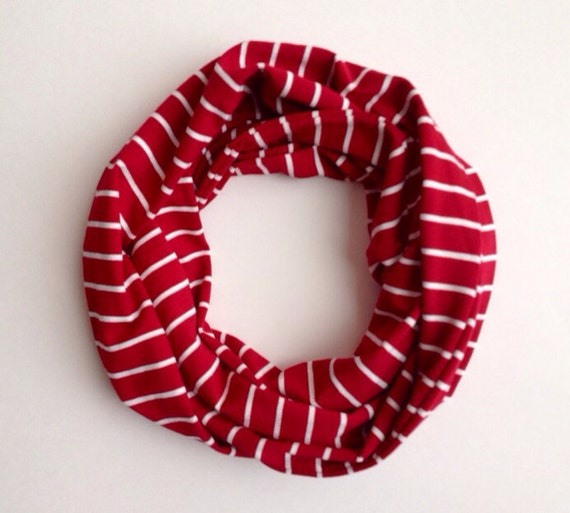 Items similar to Red and white Bamboo jersey infinity scarf for