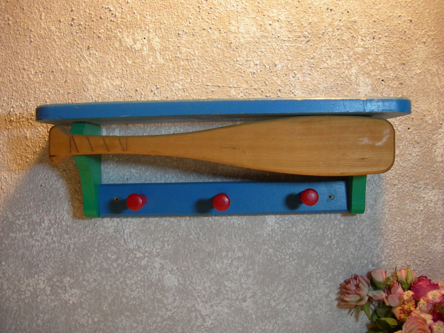 Wood Baseball Bat Coat or Hat Rack with Shelf