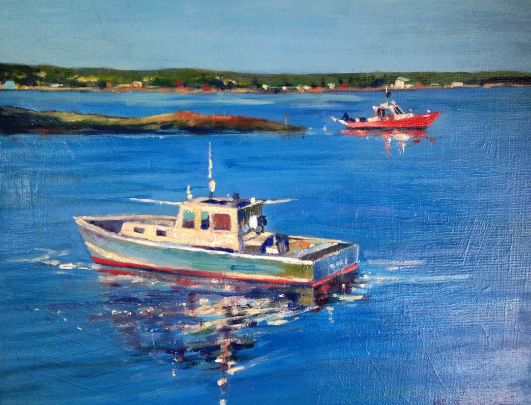 Original Oil Painting Lobster Boat 11x14 Silver Plein Air