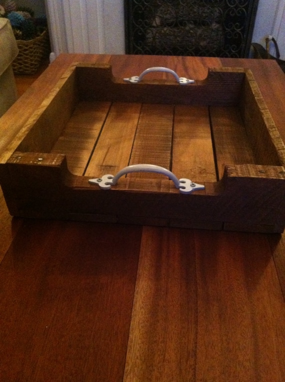 Reclaimed Pallet Wood Serving Tray With White Metal Handles