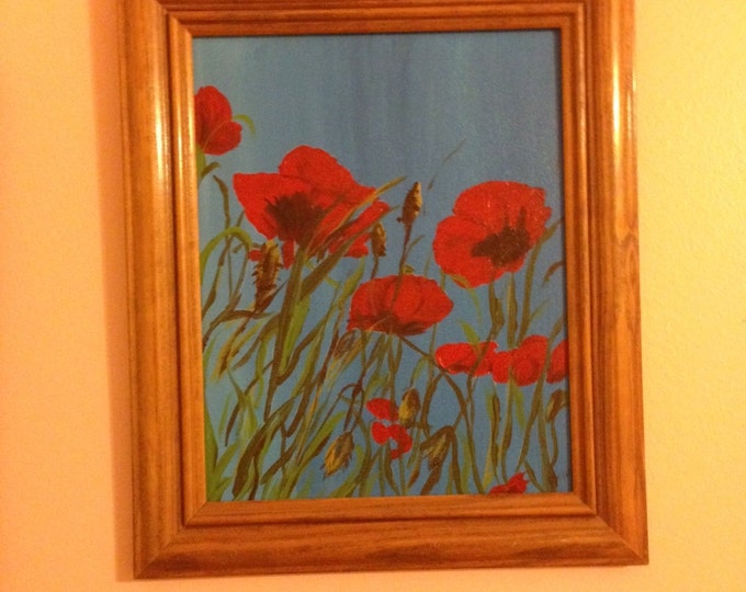 Poppies Gone Wild - Acrylic on 8 x 10 canvas - in 11 x 13 wood frame