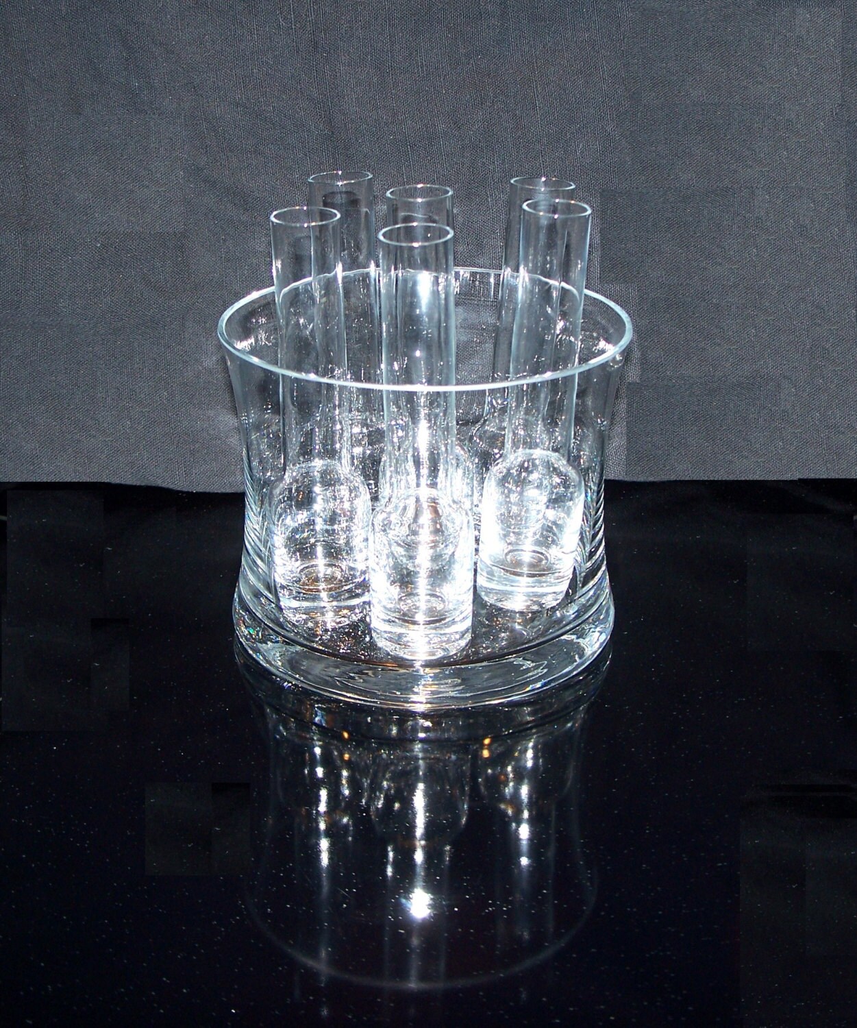 Vintage Seven Piece Vodka Set Six Shot Glasses & Chiller Bowl