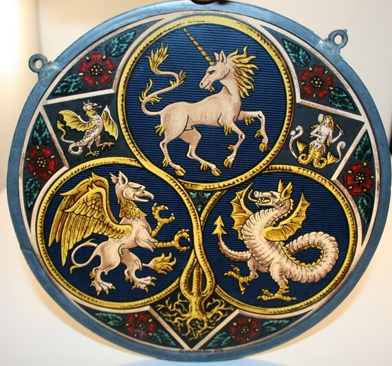 1978 Glassmasters Stained Glass Suncatcher Mythical Creatures