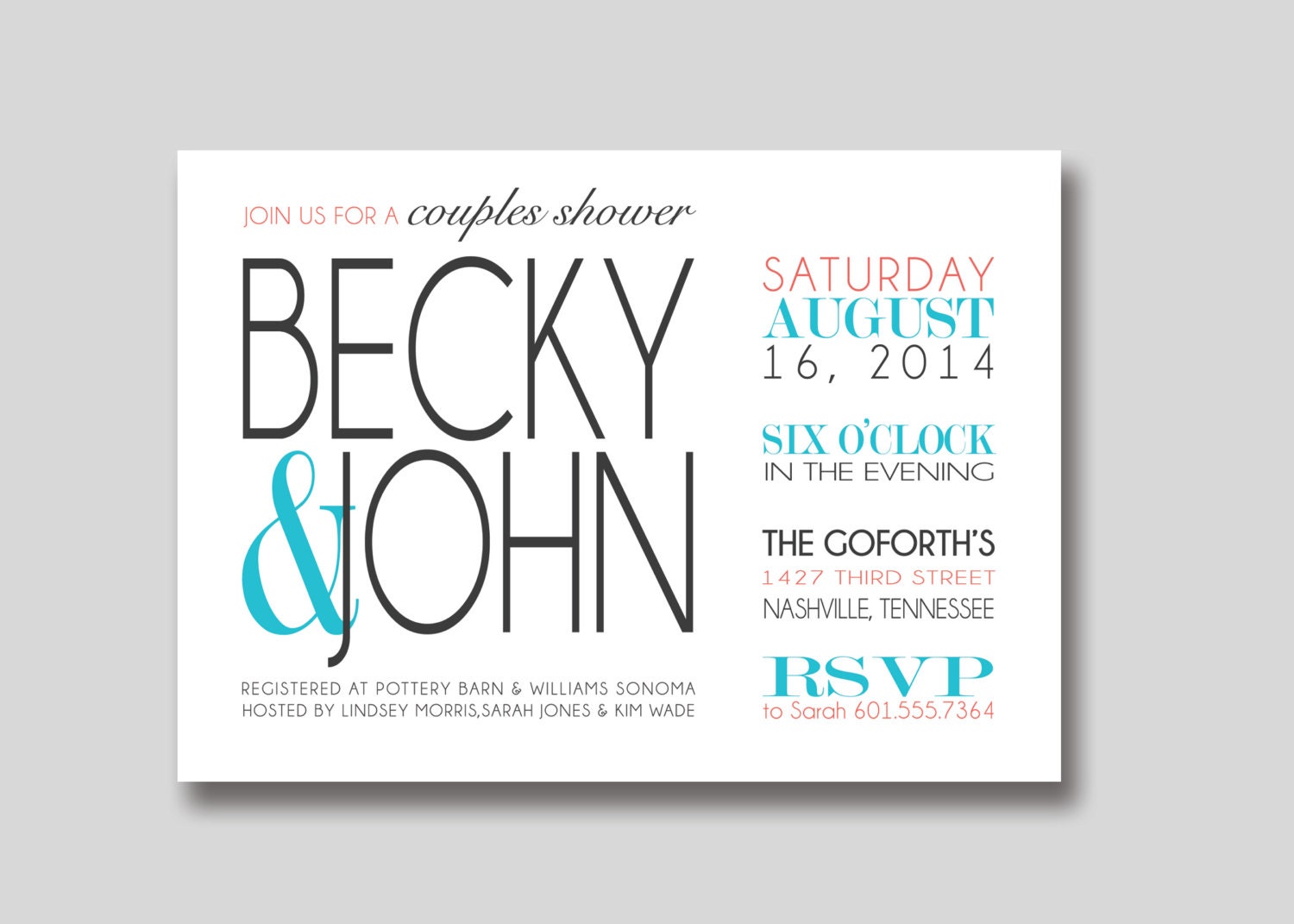 Modern Bridal Wedding Couples Shower Invitation Custom Diy 3103