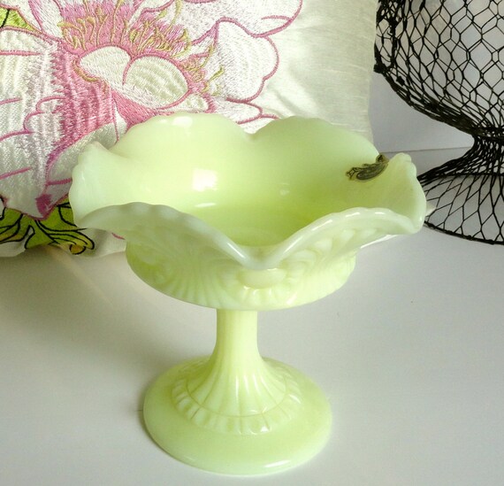 Fenton Candy Dish Compote Custard Yellow